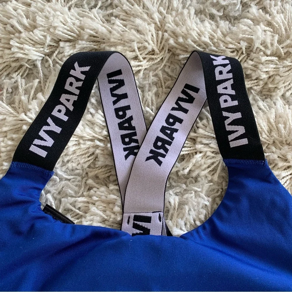 Royal Blue Black/White Cross Back Strap Ivy Park Sports Bra - Picture 2 of 4